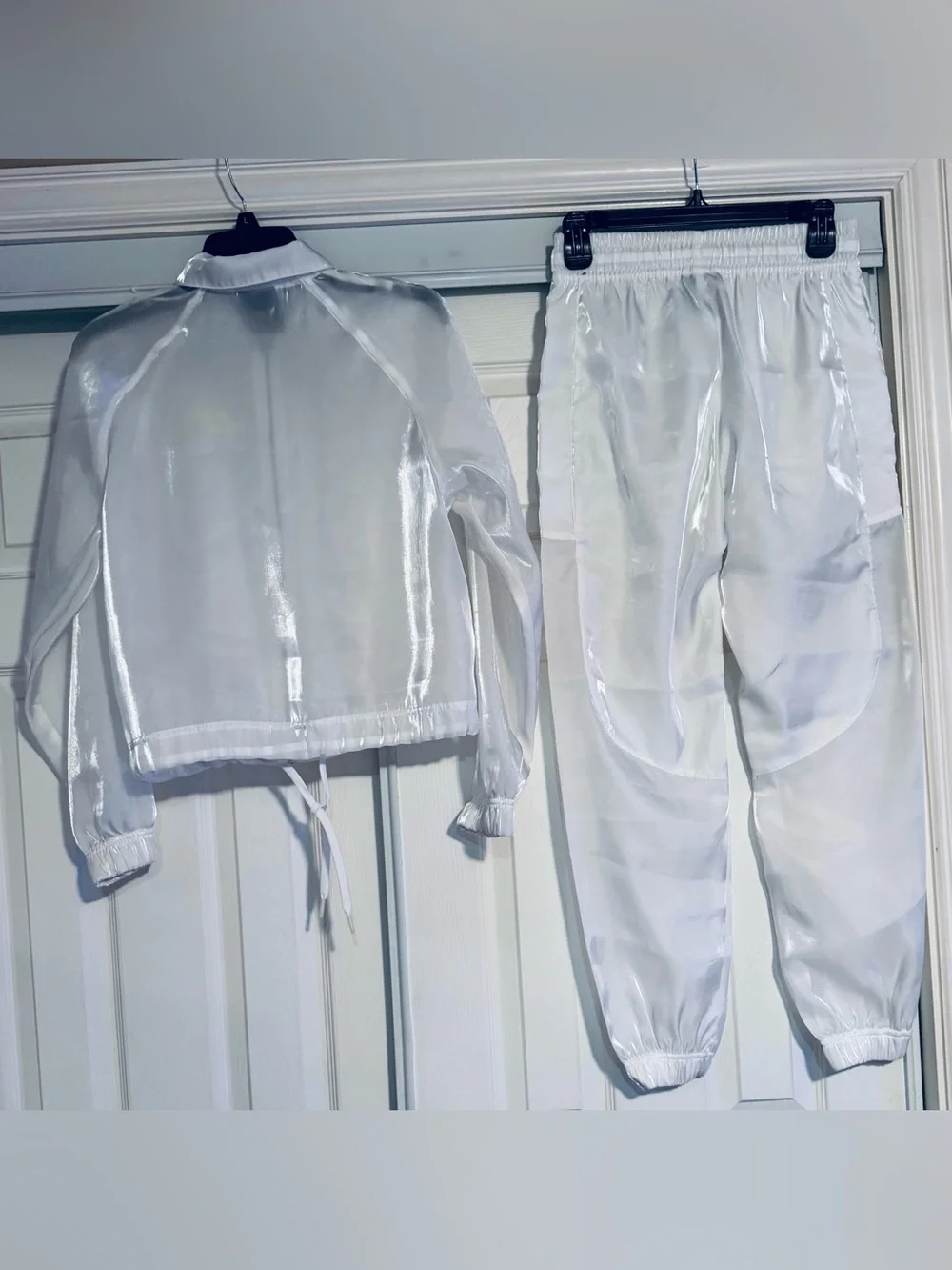 Nike White Sheer Zip Jacket and Jogger Pant Set with Neon Yellow Logo